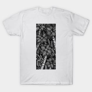 Forest Tree and Vines Pen and Ink Illustration Showing a Composition of Trees and Flower inside a Rectangle T-Shirt